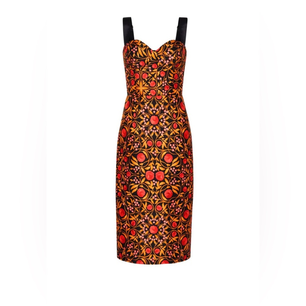 NWT Rebecca Vallance Martine Midi Black and Red Dress (Size 8)